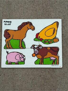 Farm Animal Wooden Puzzle - Brown, Yellow, Pink, Green